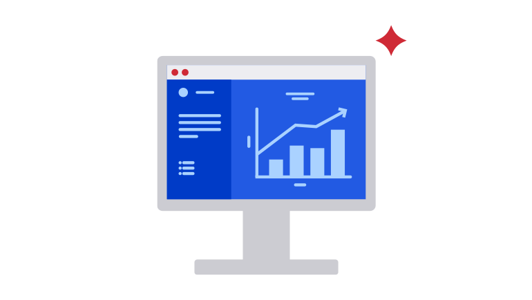 Illustration of computer monitor showing charts