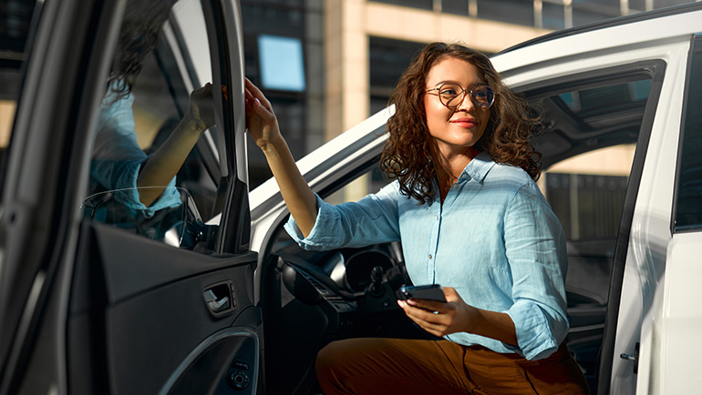Woman in fleet vehicle